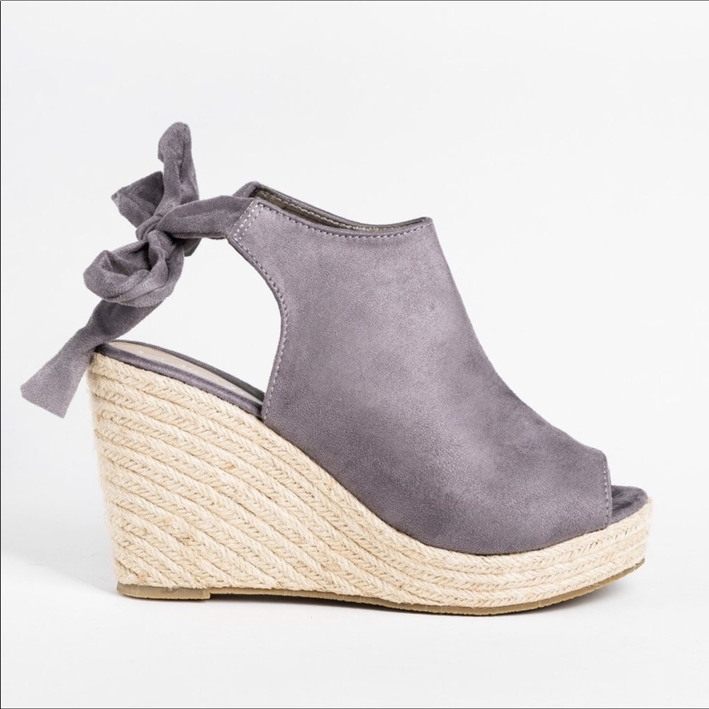 Gray espadrille wedges